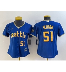 Women Seattle Mariners 51 Ichiro Suzuki Royal 2023 City Connect With Patch Stitched Baseball Jersey