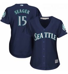 Womens Majestic Seattle Mariners 15 Kyle Seager Authentic Navy Blue Alternate 2 Cool Base MLB Jersey