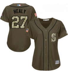 Womens Majestic Seattle Mariners 27 Ryon Healy Authentic Green Salute to Service MLB Jersey 