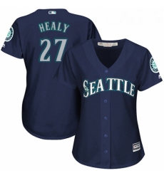 Womens Majestic Seattle Mariners 27 Ryon Healy Authentic Navy Blue Alternate 2 Cool Base MLB Jersey 