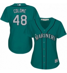 Womens Majestic Seattle Mariners 48 Alex Colome Replica Teal Green Alternate Cool Base MLB Jersey 