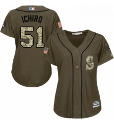 Womens Majestic Seattle Mariners 51 Ichiro Suzuki Replica Green Salute to Service MLB Jersey