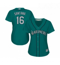 Womens Seattle Mariners 16 Domingo Santana Replica Teal Green Alternate Cool Base Baseball Jersey 