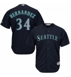 Youth Majestic Seattle Mariners 34 Felix Hernandez Authentic Navy Blue Alternate 2 Cool Base MLB Jersey