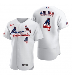 Men St  Louis St.Louis Cardinals 4 Yadier Molina Men Nike White Fluttering USA Flag Limited Edition Flex Base MLB Jersey
