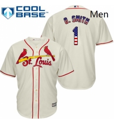 Mens Majestic St Louis Cardinals 1 Ozzie Smith Authentic Cream USA Flag Fashion MLB Jersey