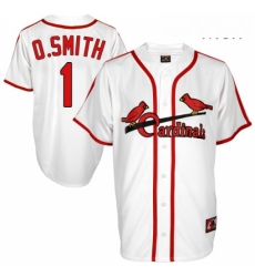 Mens Majestic St Louis Cardinals 1 Ozzie Smith Authentic White Cooperstown Throwback MLB Jersey