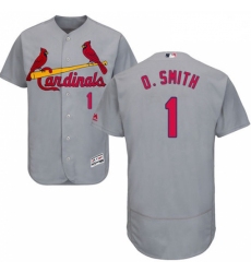 Mens Majestic St Louis Cardinals 1 Ozzie Smith Grey Road Flex Base Authentic Collection MLB Jersey