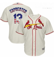 Mens Majestic St Louis Cardinals 13 Matt Carpenter Replica Cream USA Flag Fashion MLB Jersey