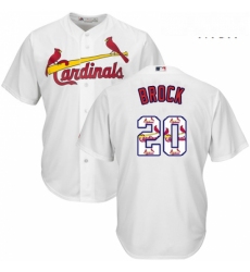 Mens Majestic St Louis Cardinals 20 Lou Brock Authentic White Team Logo Fashion Cool Base MLB Jersey