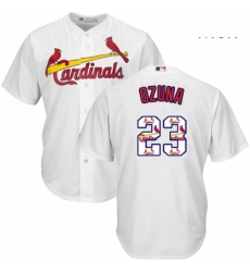 Mens Majestic St Louis Cardinals 23 Marcell Ozuna Authentic White Team Logo Fashion Cool Base MLB Jersey 