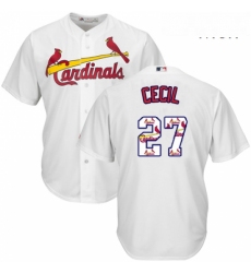 Mens Majestic St Louis Cardinals 27 Brett Cecil Authentic White Team Logo Fashion Cool Base MLB Jersey 