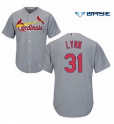Mens Majestic St Louis Cardinals 31 Lance Lynn Replica Grey Road Cool Base MLB Jersey