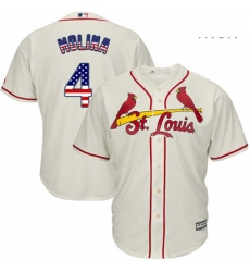 Mens Majestic St Louis Cardinals 4 Yadier Molina Authentic Cream USA Flag Fashion MLB Jersey