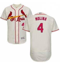 Mens Majestic St Louis Cardinals 4 Yadier Molina Cream Alternate Flex Base Authentic Collection MLB Jersey 