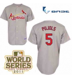 Mens Majestic St Louis Cardinals 5 Albert Pujols Replica Grey Cool Base 2011 World Series Patch MLB Jersey
