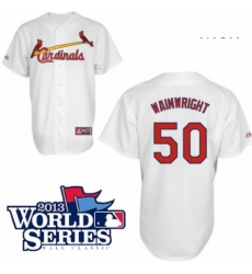 Mens Majestic St Louis Cardinals 50 Adam Wainwright Replica White Cool Base 2013 World Series Patch MLB Jersey