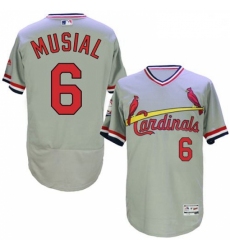 Mens Majestic St Louis Cardinals 6 Stan Musial Grey Flexbase Authentic Collection Cooperstown MLB Jersey