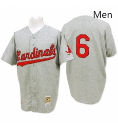 Mens Mitchell and Ness 1956 St Louis Cardinals 6 Stan Musial Authentic Grey Throwback MLB Jersey