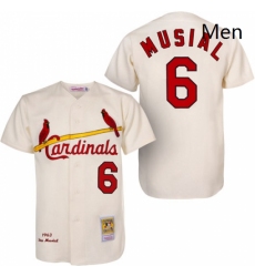 Mens Mitchell and Ness 1963 St Louis Cardinals 6 Stan Musial Authentic Cream Throwback MLB Jersey