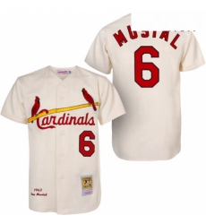 Mens Mitchell and Ness 1963 St Louis Cardinals 6 Stan Musial Replica Cream Throwback MLB Jersey