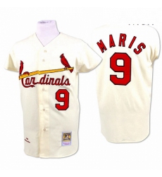 Mens Mitchell and Ness 1967 St Louis Cardinals 9 Roger Maris Authentic Cream Throwback MLB Jersey
