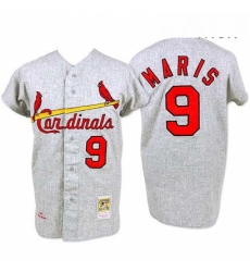 Mens Mitchell and Ness 1967 St Louis Cardinals 9 Roger Maris Authentic Grey Throwback MLB Jersey