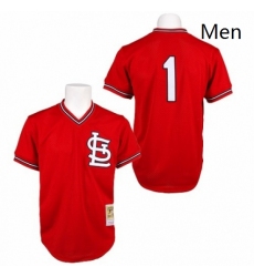 Mens Mitchell and Ness 1985 St Louis Cardinals 1 Ozzie Smith Replica Red Throwback MLB Jersey