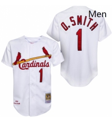 Mens Mitchell and Ness 1992 St Louis Cardinals 1 Ozzie Smith Authentic White Throwback MLB Jersey