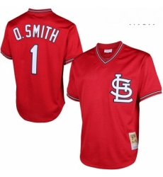 Mens Mitchell and Ness 1996 St Louis Cardinals 1 Ozzie Smith Replica Red Throwback MLB Jersey
