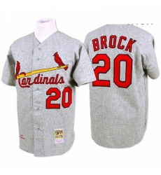 Mens Mitchell and Ness St Louis Cardinals 20 Lou Brock Authentic Grey Throwback MLB Jersey
