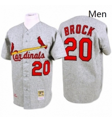 Mens Mitchell and Ness St Louis Cardinals 20 Lou Brock Replica Grey Throwback MLB Jersey