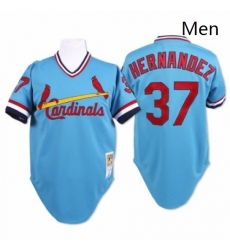 Mens Mitchell and Ness St Louis Cardinals 37 Keith Hernandez Authentic Blue Throwback MLB Jersey