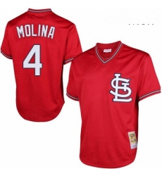 Mens Mitchell and Ness St Louis Cardinals 4 Yadier Molina Authentic Red Throwback MLB Jersey