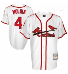 Mens Mitchell and Ness St Louis Cardinals 4 Yadier Molina Authentic White Throwback MLB Jersey