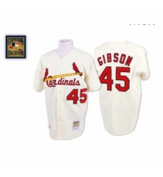 Mens Mitchell and Ness St Louis Cardinals 45 Bob Gibson Authentic Cream Throwback MLB Jersey