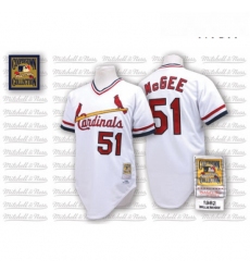 Mens Mitchell and Ness St Louis Cardinals 51 Willie McGee Authentic White Throwback MLB Jersey