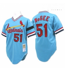 Mens Mitchell and Ness St Louis Cardinals 51 Willie McGee Replica Blue Throwback MLB Jersey