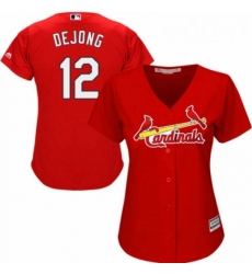 Womens Majestic St Louis Cardinals 12 Paul DeJong Replica Red Alternate Cool Base MLB Jersey 