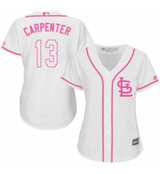 Womens Majestic St Louis Cardinals 13 Matt Carpenter Authentic White Fashion MLB Jersey