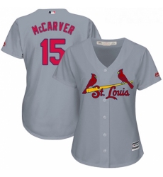 Womens Majestic St Louis Cardinals 15 Tim McCarver Authentic Grey Road Cool Base MLB Jersey