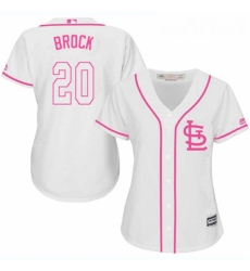 Womens Majestic St Louis Cardinals 20 Lou Brock Replica White Fashion Cool Base MLB Jersey