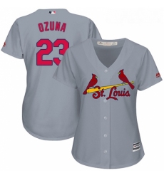Womens Majestic St Louis Cardinals 23 Marcell Ozuna Authentic Grey Road Cool Base MLB Jersey 