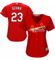 Womens Majestic St Louis Cardinals 23 Marcell Ozuna Authentic Red Alternate Cool Base MLB Jersey 