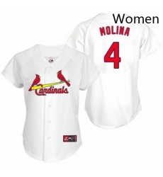 Womens Majestic St Louis Cardinals 4 Yadier Molina Replica White MLB Jersey