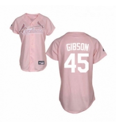 Womens Majestic St Louis Cardinals 45 Bob Gibson Replica Pink Fashion MLB Jersey