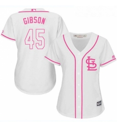 Womens Majestic St Louis Cardinals 45 Bob Gibson Replica White Fashion Cool Base MLB Jersey