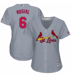 Womens Majestic St Louis Cardinals 6 Stan Musial Replica Grey Road Cool Base MLB Jersey
