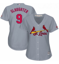 Womens Majestic St Louis Cardinals 9 Enos Slaughter Authentic Grey Road Cool Base MLB Jersey