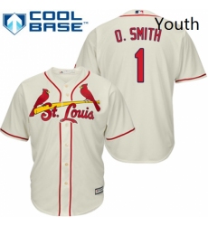 Youth Majestic St Louis Cardinals 1 Ozzie Smith Replica Cream Alternate Cool Base MLB Jersey
